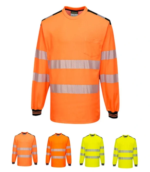 T185 Portwest PW3 Hi Vis Long Sleeve Tee Shirt